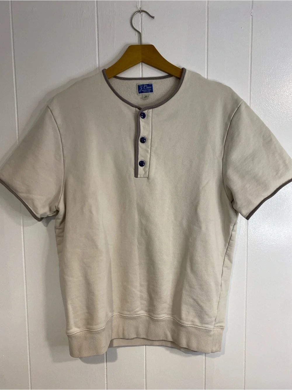 J.Crew Vintage Fleece Henley Sweatshirt Short Sleeve Cream Medium Heritage